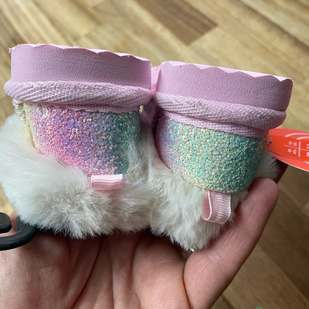 Sparkly Multicolor Baby Booties with Faux‎ Fur size 2 NWT - Picture 6 of 9